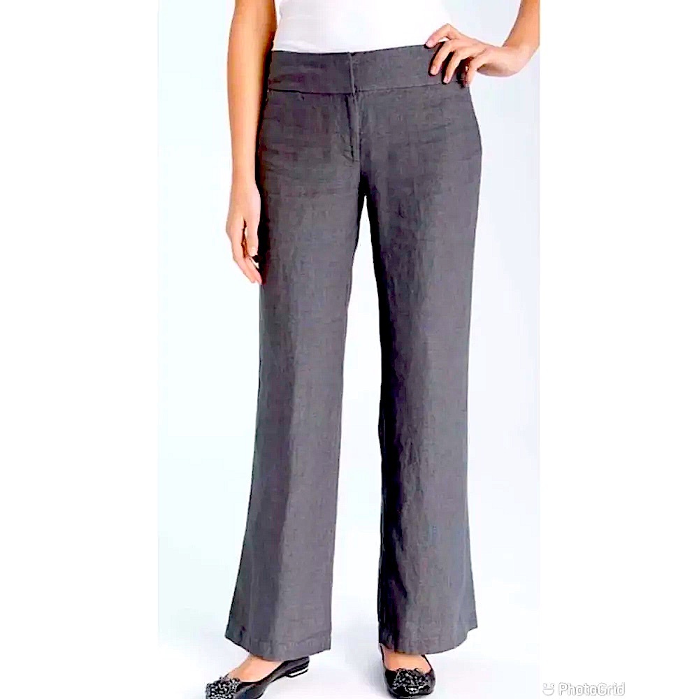 Eileen Fisher Graphite Gray linen Wide Leg Trouser Pants Size L